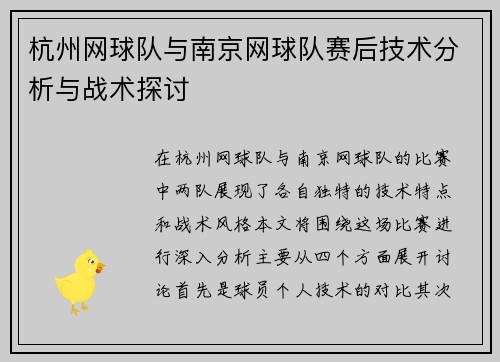 杭州网球队与南京网球队赛后技术分析与战术探讨